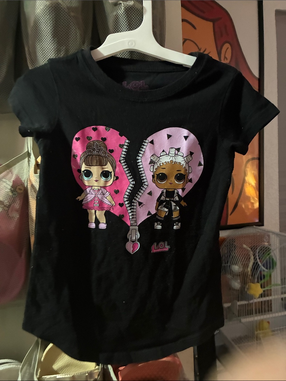 L.O.L. Surprise! Black Short Sleeve Tee with Pink Heart Graphic
